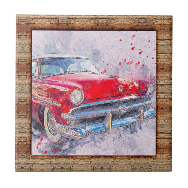 Wood Effect Framed Abstract Art Car Tile (Front)