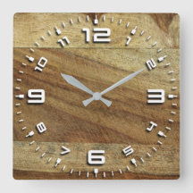 Wood Effect Large Square Wall Clock