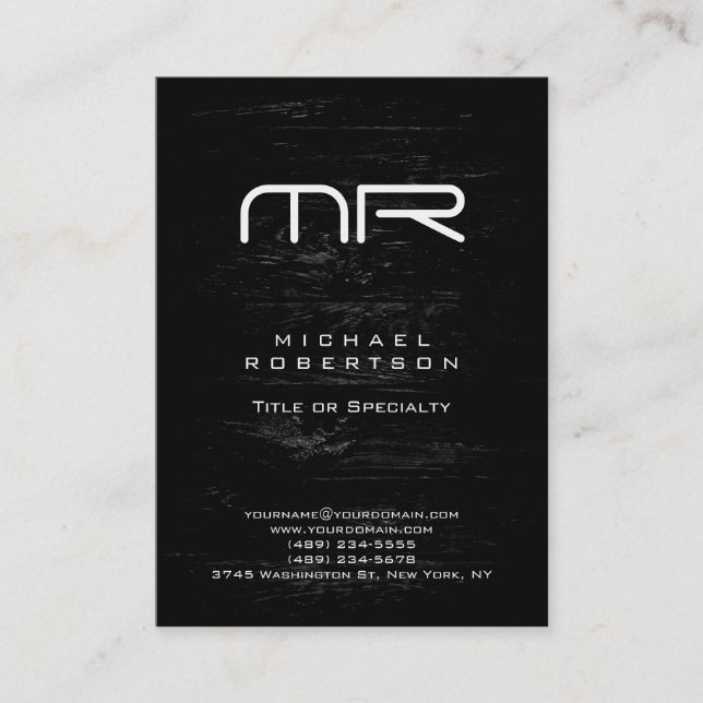 Wood Effect Monogram Black White Business Card (Front)