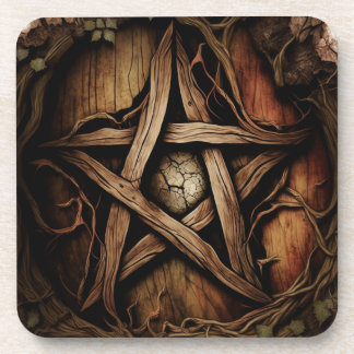 Wood Effect Pentagram  Coaster