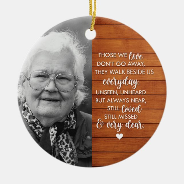 Wood Effect Personalized Photo Memorial  Ceramic Ornament (Front)