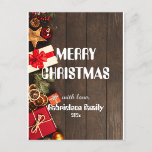 wood elegant family christmast customize holiday postcard
