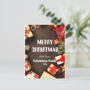 wood elegant family christmast customize holiday postcard