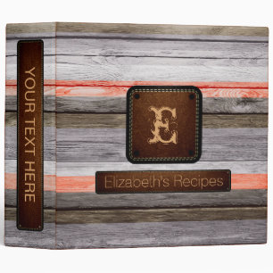 Wood Elegant Monogram Leather Look #12 Binder