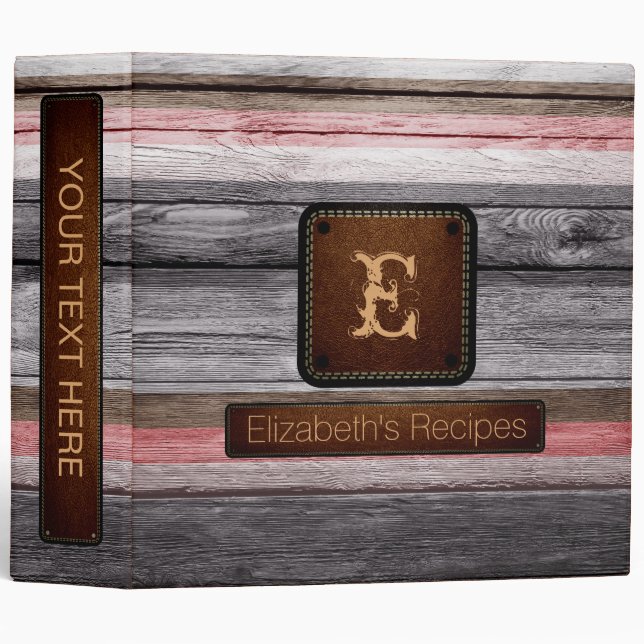 Wood Elegant Monogram Leather Look #15 Binder (Front/Spine)