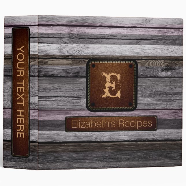 Wood Elegant Monogram Leather Look #16 Binder (Front/Spine)