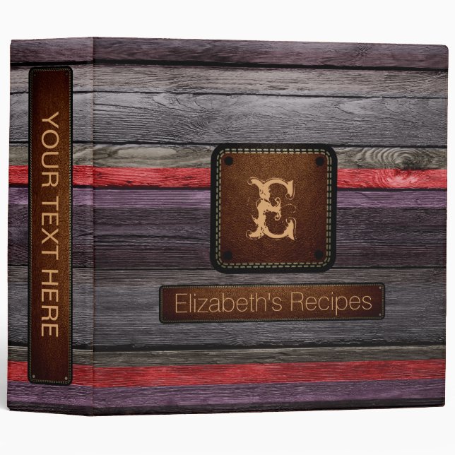 Wood Elegant Monogram Leather Look #2 Binder (Front/Spine)