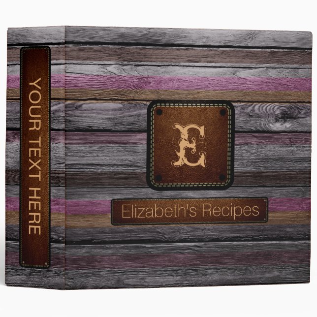 Wood Elegant Monogram Leather Look #3 Binder (Front/Spine)