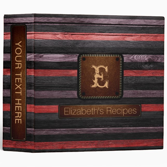 Wood Elegant Monogram Leather Look #5 Binder (Front/Spine)