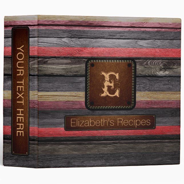 Wood Elegant Monogram Leather Look #6 Binder (Front/Spine)