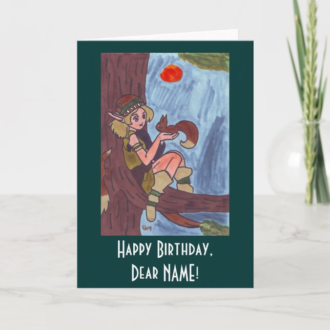 Wood Elf With Squirrel Card (Front)