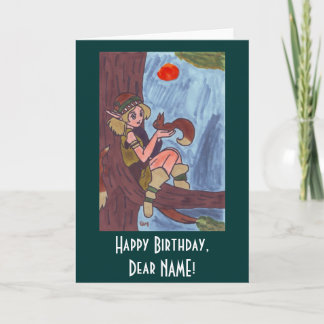 Wood Elf With Squirrel Card