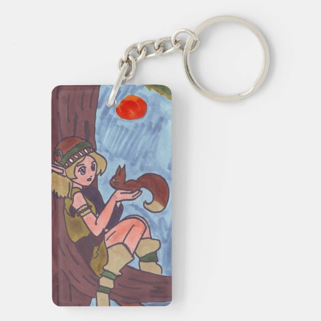 Wood Elf With Squirrel Keychain (Back)