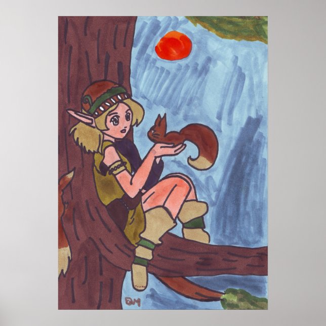 Wood Elf With Squirrel Poster (Front)