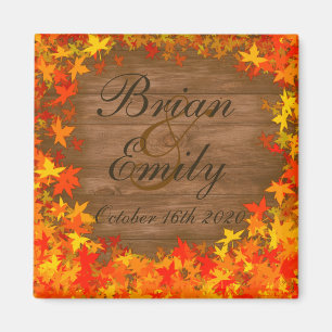 Wood fall autumn leaves custom wedding magnets