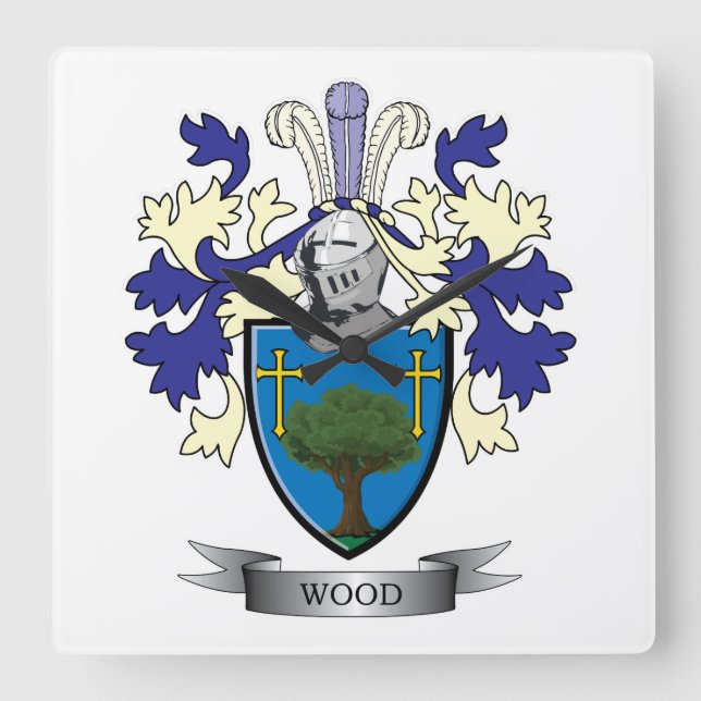 Wood Family Crest Coat of Arms Square Wall Clock (Front)