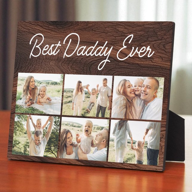 Wood Father's Day Best Daddy Ever 6 Photo Collage Plaque (Creator Uploaded)