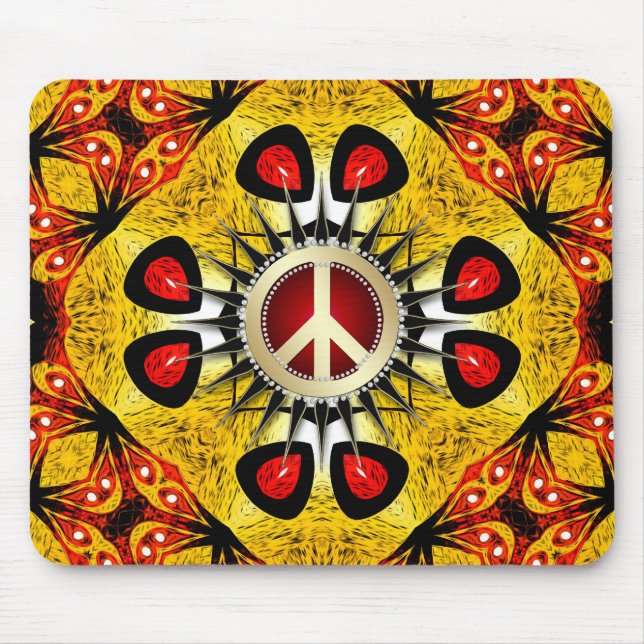 Wood Feather Geometric Art Peace Sign Mousepad (Front)