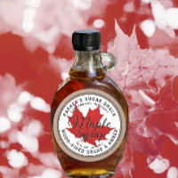 Wood-fired Kraft Maple Syrup Label Red Maple Leaf