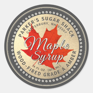 Wood-fired Maple Syrup Label with Red Maple Leaf