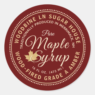 Wood-fired Maple Syrup on Red Editable Label