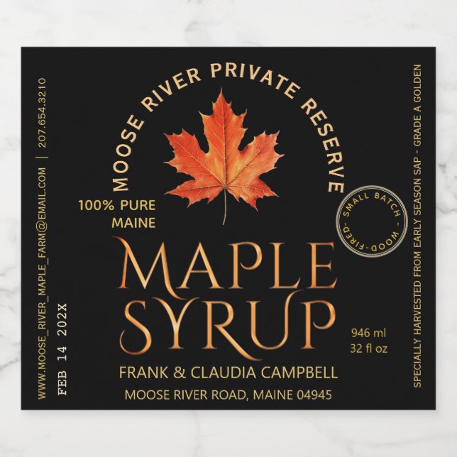 Wood Fired Maple Syrup State Name and Harvest Date Liquor Bottle Label (Single Label)