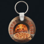 Wood-Fired Pepperoni Pizza Rustic Italian  Keychain<br><div class="desc">The irresistible aroma of a perfectly blistered wood-fired pizza straight from a traditional brick oven. This warm, painterly scene captures a golden, bubbly pepperoni pizza fresh from the flames, surrounded by glowing embers and rustic terracotta. Mouthwatering, cozy, and full of authentic Italian soul a true love letter to pizza passion....</div>