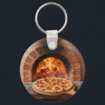 Wood-Fired Pepperoni Pizza Rustic Italian  Keychain<br><div class="desc">The irresistible aroma of a perfectly blistered wood-fired pizza straight from a traditional brick oven. This warm, painterly scene captures a golden, bubbly pepperoni pizza fresh from the flames, surrounded by glowing embers and rustic terracotta. Mouthwatering, cozy, and full of authentic Italian soul a true love letter to pizza passion....</div>