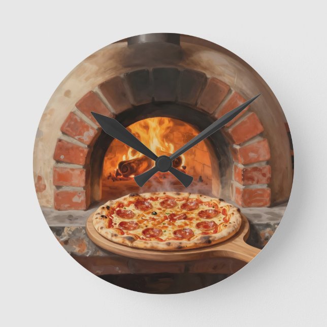Wood-Fired Pepperoni Pizza Rustic Italian  Round Clock (Front)