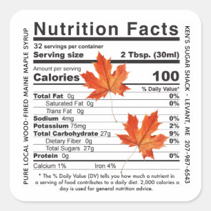 Wood Fired State Name Maple Syrup Nutrition Facts  Square Sticker