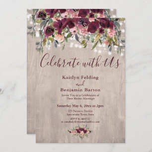 Wood Floral Lights Celebrate with Us Reception Invitation