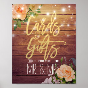Wood Floral String Lights Cards Gifts Wedding Sign