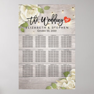 Wood Floral String Lights Wedding Seating Chart