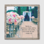 Wood Flower Bouquet Love Wedding Aisle Bible Verse Magnet<br><div class="desc">Wood Framed Flower Bouquet Love and Wedding Aisle Bible Verse 1 Peter 4:8</div>