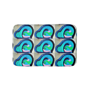 wood folk art  blue fish bath mat