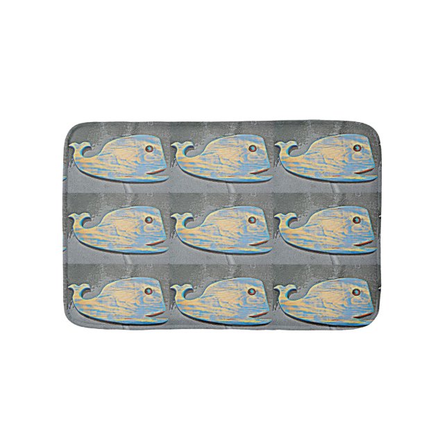 wood folk art  blue whales bath mat (Front)