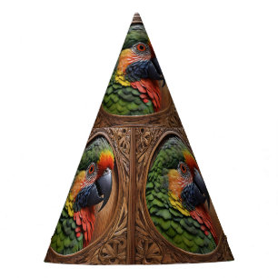 Wood Framed Australian Rainbow Lorikeet, Party Hat