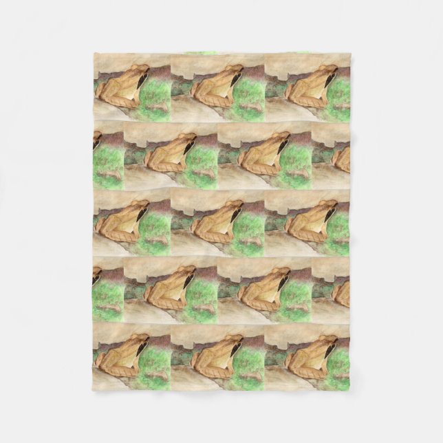 Wood Frog Watercolor Fleece Blanket (Front)