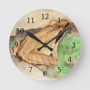 Wood Frog Watercolor Round Clock