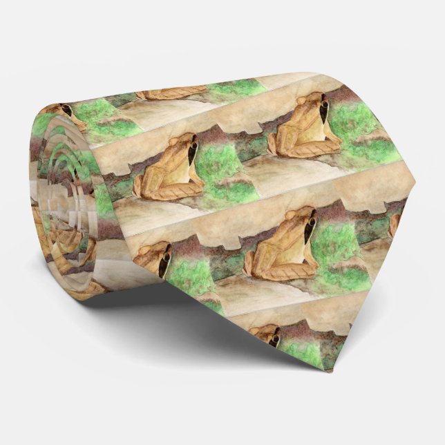Wood Frog Watercolor Tie (Rolled)