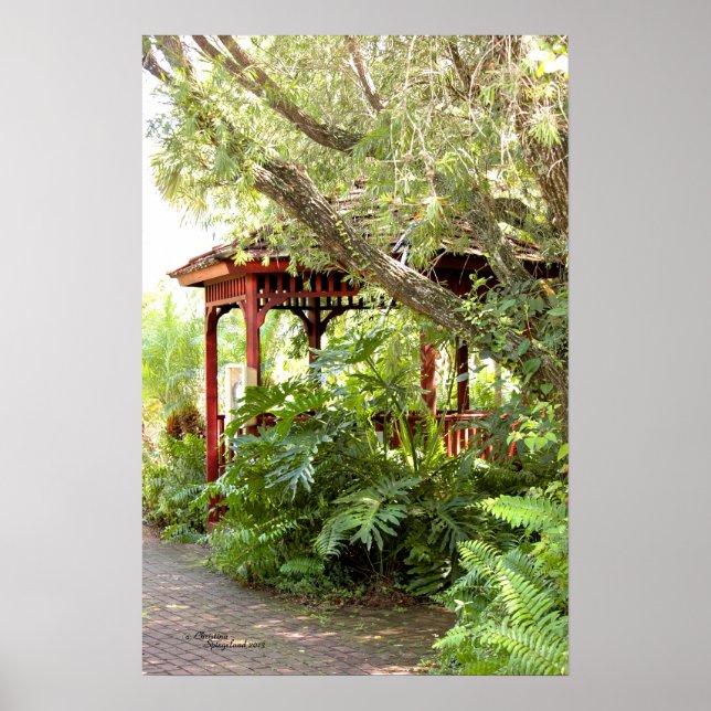 Wood gazebo Tropical plants forest Poster (Front)