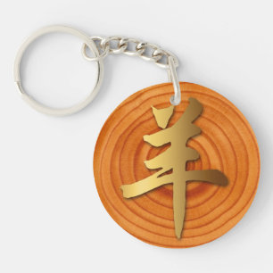 Wood Goat Ram Chinese Year Zodiac Monogram 2-sided Keychain