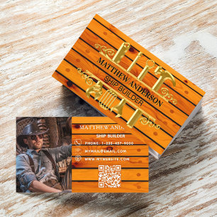 Wood gold tools ship builder photo QR code Business Card