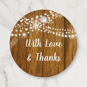 Wood Grain and Hearts Lights Wedding Favour Tags
