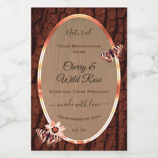 Wood Grain and Tree Bark Product Labels Butterfies (Single Label)