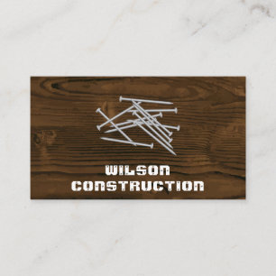 Wood Grain Background Pile of Nails Business Card