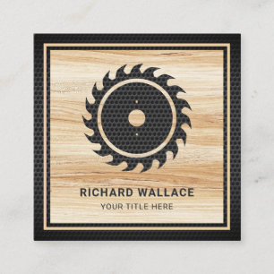 Wood Grain Black Circular Saw Handyman Carpenter Square Business Card