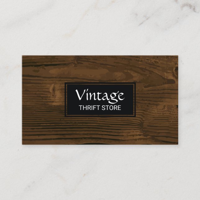 Wood Grain | Black Frame Banner Business Card (Front)