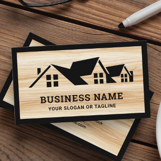 Wood Grain Black House Roofing Construction Roofer Business Card