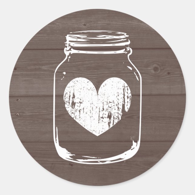 Wood grain country chic mason jar wedding stickers (Front)